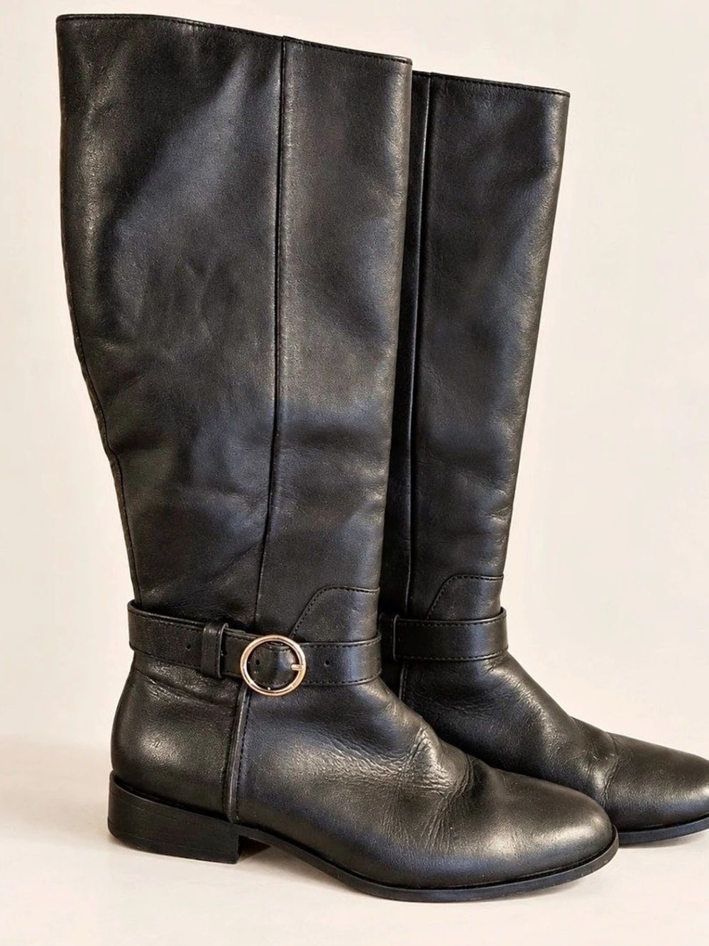 ALDO Black Knee-High Riding Boots Silver Buckle Size 8.5